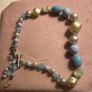 Blue & Pearl Beaded vintage Statement Necklace - Unbranded
